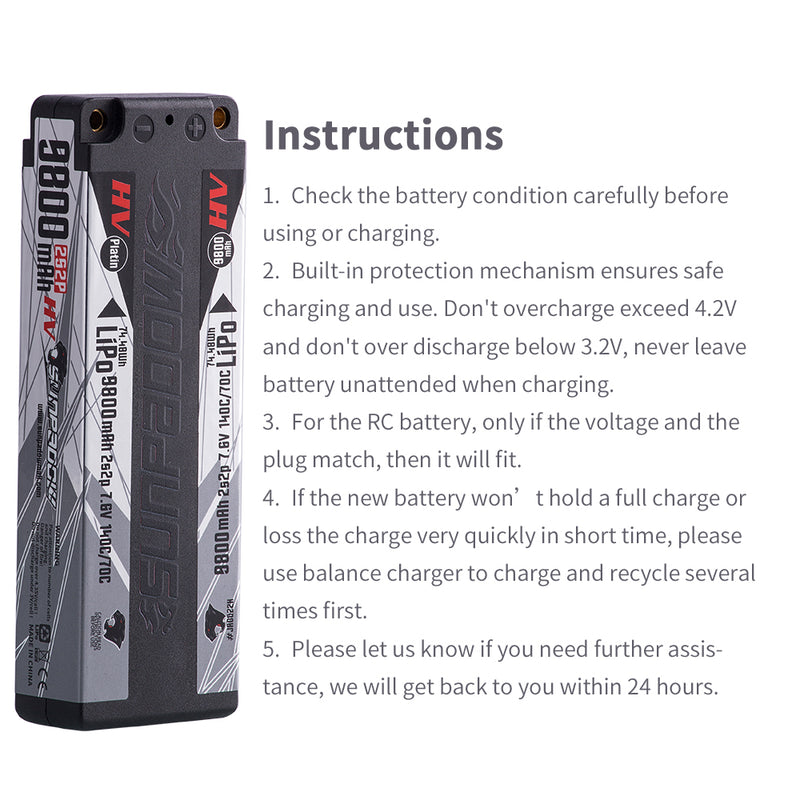 2024 Sunpadow HV Series Lipo Battery 9800mAh 7.6V 2S2P 140C with 5mm Bullet for RC Car Competition