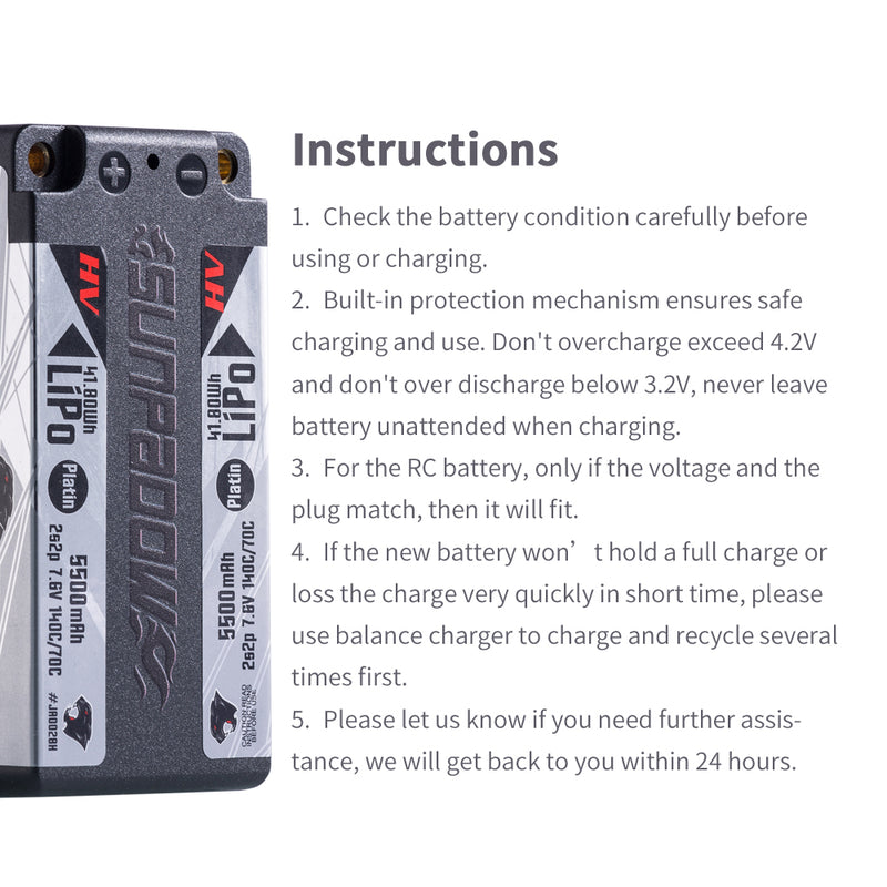 2024 Sunpadow HV Series Lipo Battery 5500mAh 7.6V 2S2P 140C with 4mm Bullet for RC Car Match