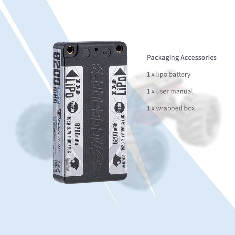 2024 Sunpadow TOP Series Lipo Battery 8200mAh 1S2P 7.4V 140C Hardcase with 5mm Bullet for RC Play