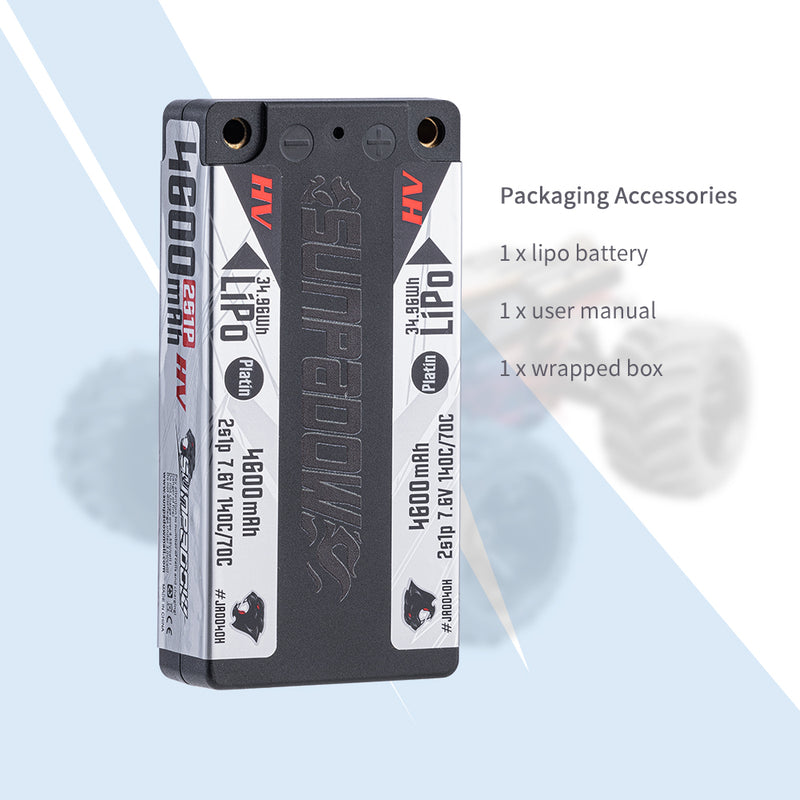 2024 Sunpadow HV Series Lipo Battery 4600mAh 7.6V 2S1P 140C with 5mm Bullet for RC Car Match
