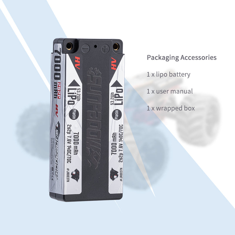 2024 Sunpadow HV Series Lipo Battery 7000mAh 7.6V 2S2P 140C with 5mm Bullet for RC Car Play