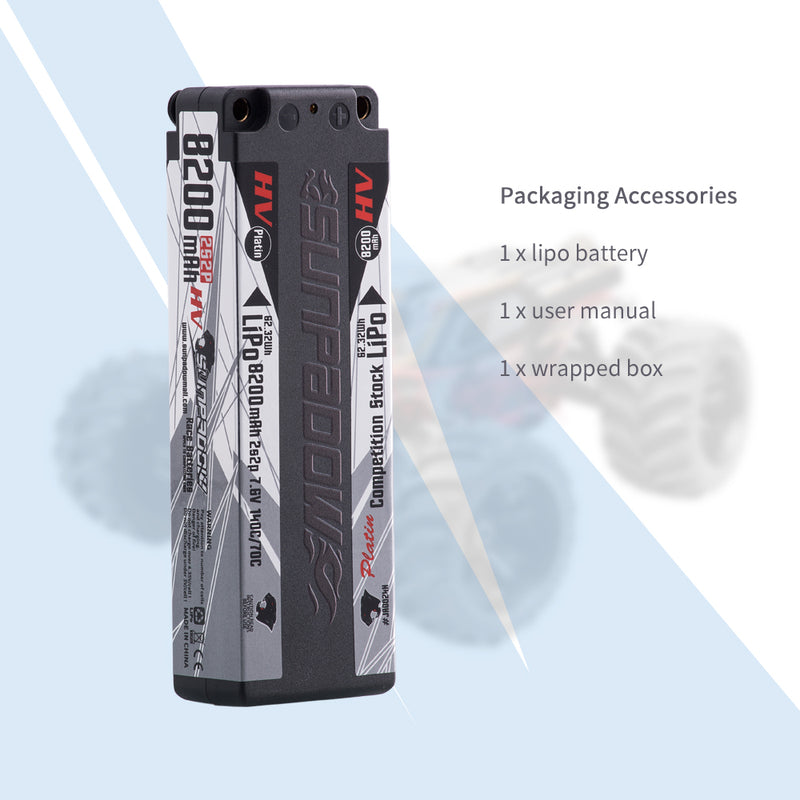 2024 Sunpadow HV series Lipo Battery 8200mAh 2S2P 7.6V 140C with 5mm Bullet STICK for RC Car Race