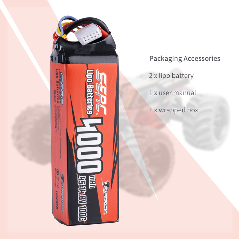 【Sunpadow】2x lipo battery 4000mAh 4S 100C with XT60 for RC Car RC Crawlers and Scale trucks jeep Hobby