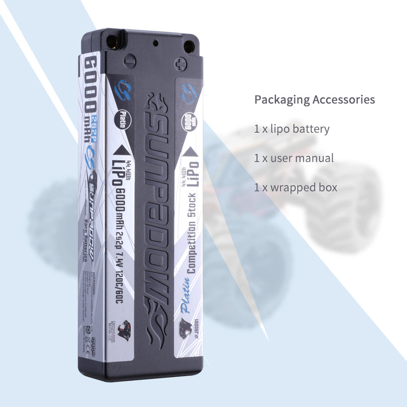 2024 Sunpadow TOP Series Lipo Battery 6000mAh 7.4V 2S2P 120C with 5mm Bullet Suggest for Stock Class Competition