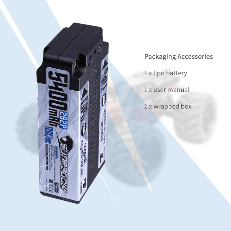 2024 Sunpadow TOP Series Lipo Battery 5400mAh 7.4V 2S2P 120C Shorty Hardcase with 4mm Bullet for RC Car Vehicle Match