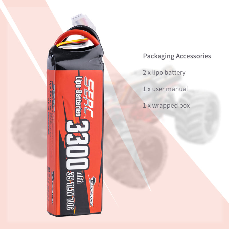 【Sunpadow】2pcs 3S 11.1V 3300mAh 70C lipo battery XT60 Plug for RC Car Hobby Vehicle traxxas