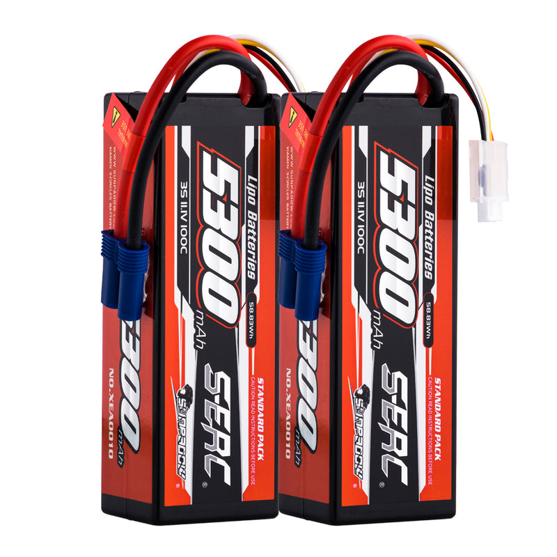 【Sunpadow】 2pcs  3S 11.1V 5300mAh 100C Lipo Battery EC5 Plug for RC Car Plane DJI Truck Tank Buggy Racing Boat Models