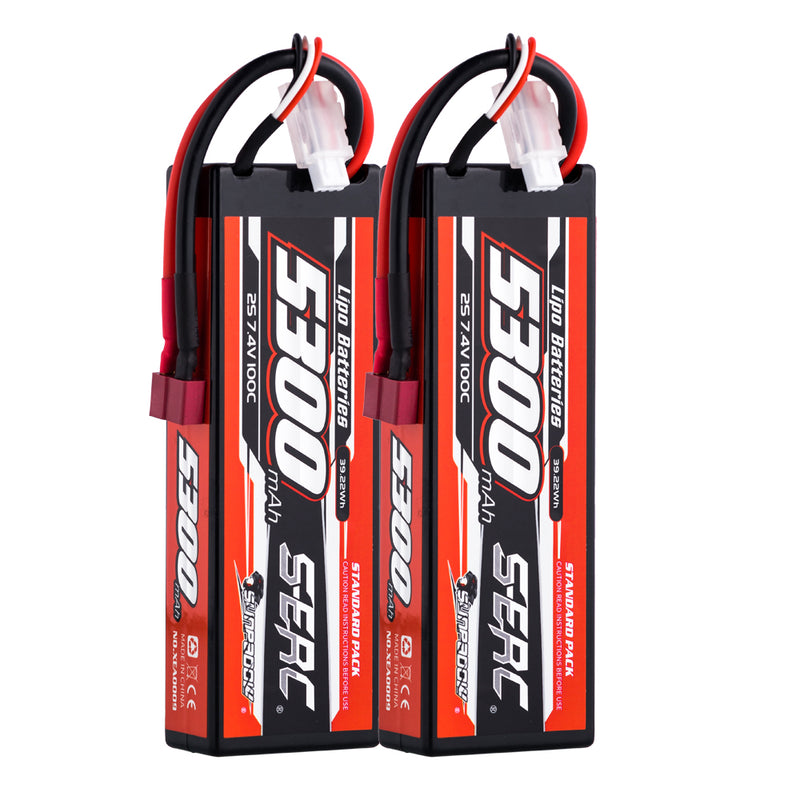 【Sunpadow】 2pcs 2S 7.4V 5300mAh 100C Lipo Battery T Plug for RC Car Plane DJI Truck Tank Buggy Racing Boat Models