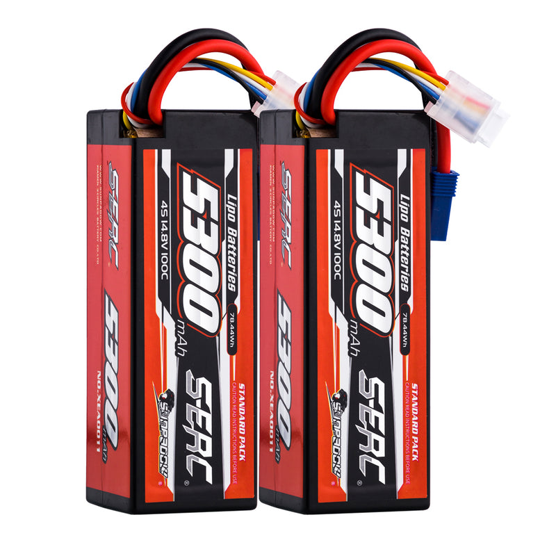 【Sunpadow】 2pcs 4S 14.8V 5300mAh 100C Lipo Battery EC5 Plug for RC Car Plane DJI Truck Tank Buggy Racing Boat Models