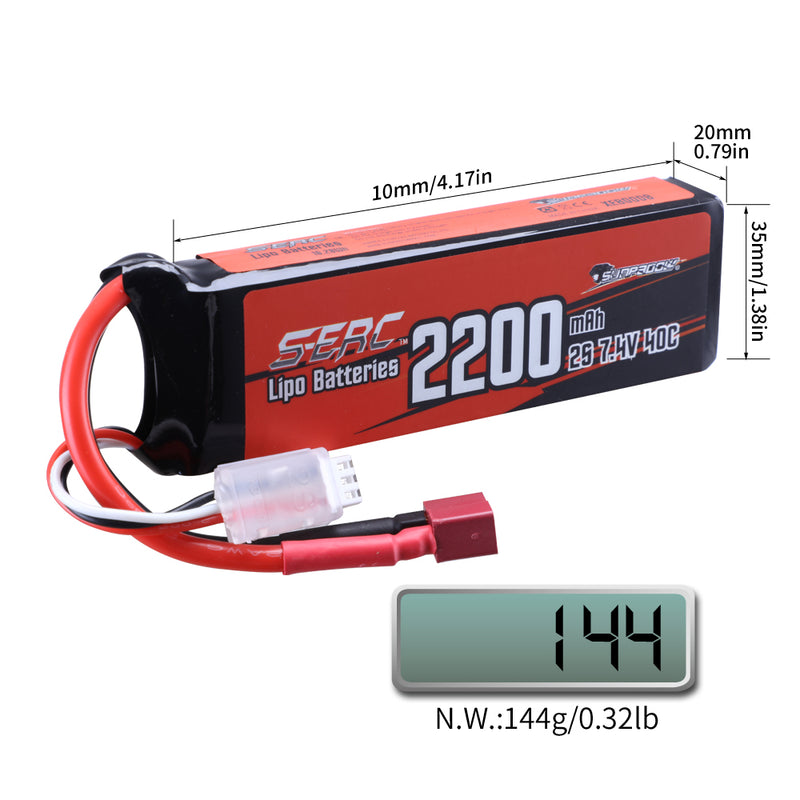 【Sunpadow】2pcs 2S Lipo Battery 7.4V 2200mAh 40C Soft Pack with Deans T Plug for RC Car Hobby