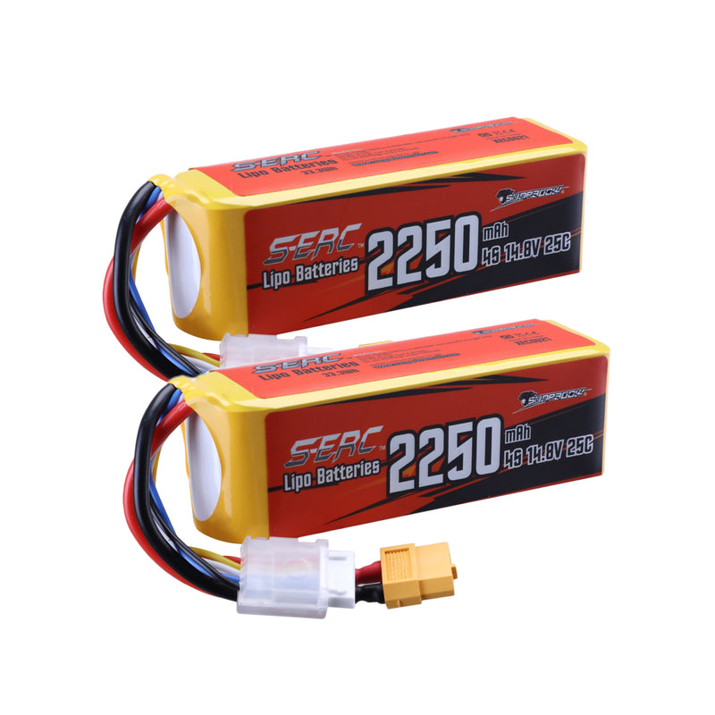 【Sunpadow】2pcs 14.8V 4S RC Lipo Battery 25C 2250mAh with XT60 Plug for RC Airplane Racing Hobby