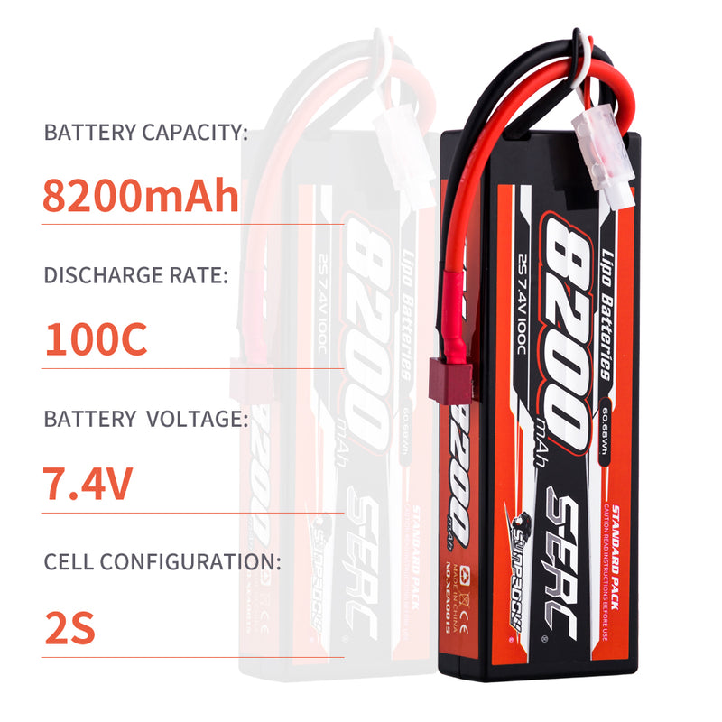 【Sunpadow】 2S 7.4V Lipo Battery 100C 8200mAh T Plug  for RC Car Plane DJI Truck Tank Buggy Racing Boat Models