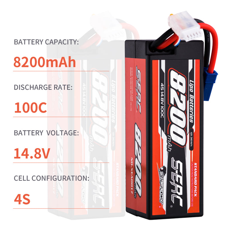 【Sunpadow】 4S 14.8V Lipo Battery 100C 8200mAh EC5 Plug  for RC Car Plane DJI Truck Tank Buggy Racing Boat Models