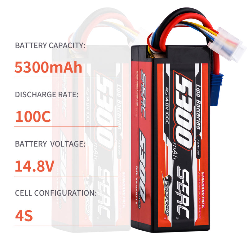 【Sunpadow】 2pcs 4S 14.8V 5300mAh 100C Lipo Battery EC5 Plug for RC Car Plane DJI Truck Tank Buggy Racing Boat Models