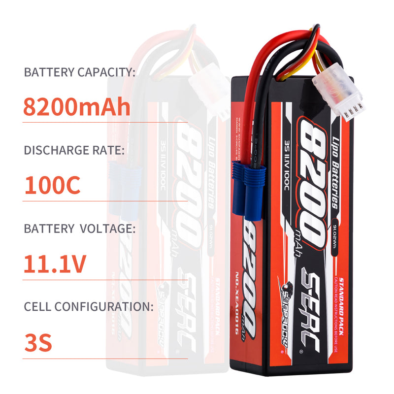 【Sunpadow】 3S 11.1V Lipo Battery 100C 8200mAh EC5 Plug  for RC Car Plane DJI Truck Tank Buggy Racing Boat Models