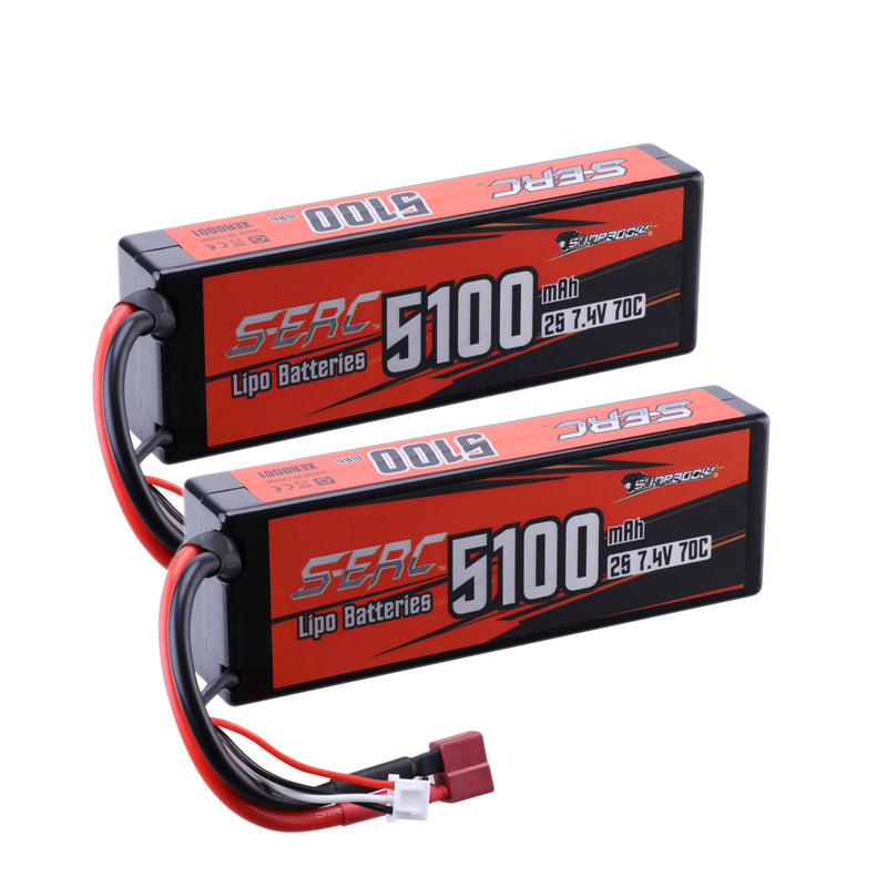 【Sunpadow】 2S 7.4V Lipo Battery 5100mAh 70C Hard Case with Deans T Plug for RC Car Hobby
