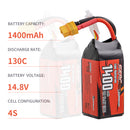 【Sunpadow】 4S 14.8V Lipo Battery 1400mAh 130C Soft Pack with XT60 Plug for RC Helicopter