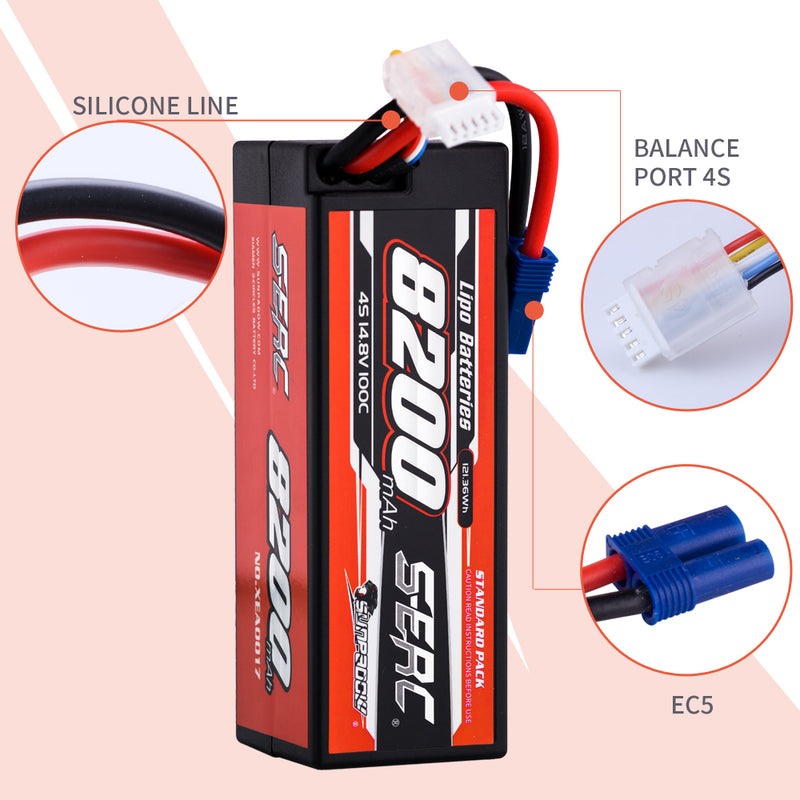 【Sunpadow】 4S 14.8V Lipo Battery 100C 8200mAh EC5 Plug  for RC Car Plane DJI Truck Tank Buggy Racing Boat Models