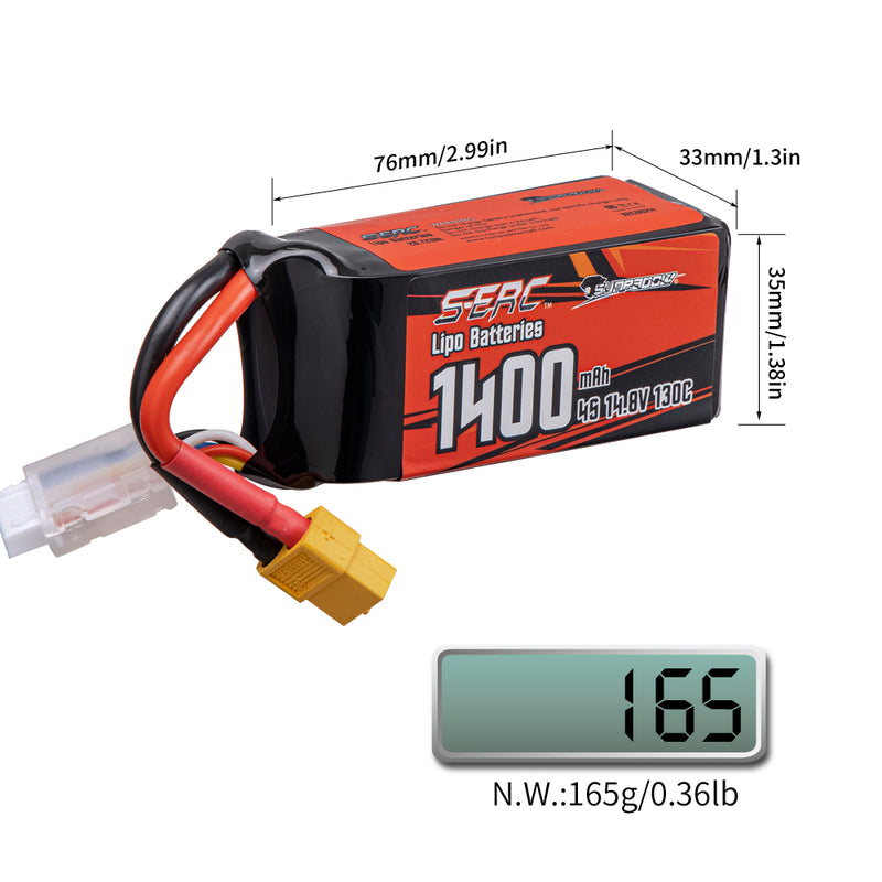 【Sunpadow】 4S 14.8V Lipo Battery 1400mAh 130C Soft Pack with XT60 Plug for RC Helicopter