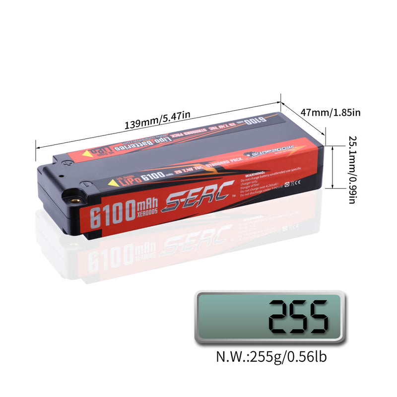 【Sunpadow】7.4V Lipo Battery 2S 6100mAh 70C Hard Case with 4mm Bullet for RC Car Hobby