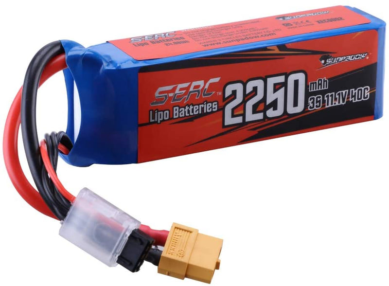 【Sunpadow】2pcs 3S Lipo Battery 11.1V 40C 2250mAh with XT60 Plug for RC Airplane Drone