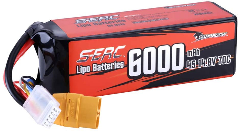【Sunpadow】 4S Lipo Battery 14.8V 6000mAh 70C Soft Pack with XT90 Connector For RC Car
