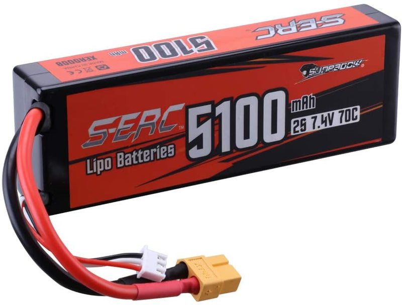 【Sunpadow】 2S 7.4V Lipo Battery 5100mAh 70C Hard Case with XT60 Connector
