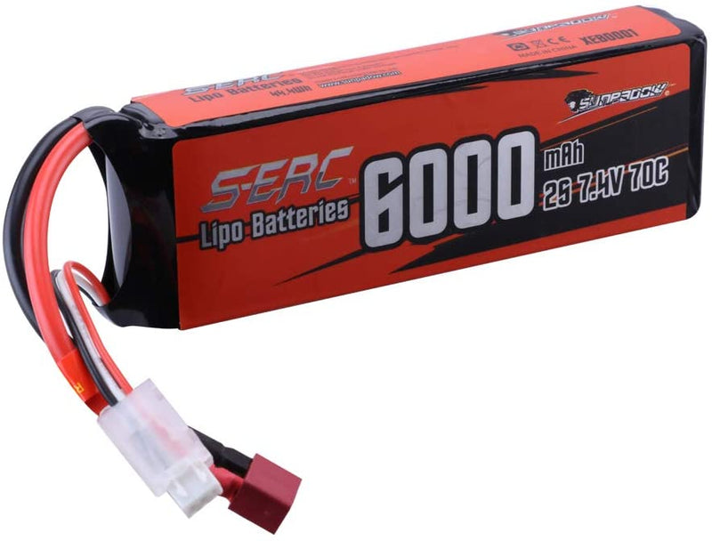 【Sunpadow】 2S Lipo Battery 7.4V 6000mAh 70C Soft Pack with Deans T Plug for RC Car