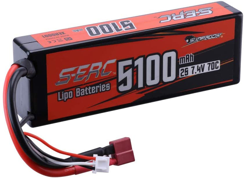 【Sunpadow】 2S 7.4V Lipo Battery 5100mAh 70C Hard Case with Deans T Plug for RC Car Hobby