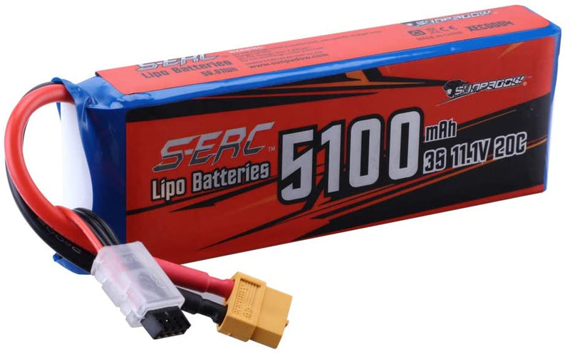 【Sunpadow】3S 11.1V RC Lipo Battery 20C 5100mAh with XT60 Plug for RC Drone Hobby