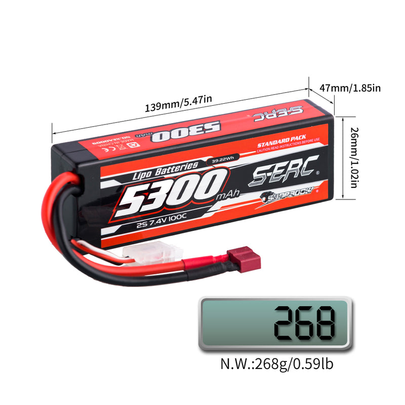 【Sunpadow】 2pcs 2S 7.4V 5300mAh 100C Lipo Battery T Plug for RC Car Plane DJI Truck Tank Buggy Racing Boat Models