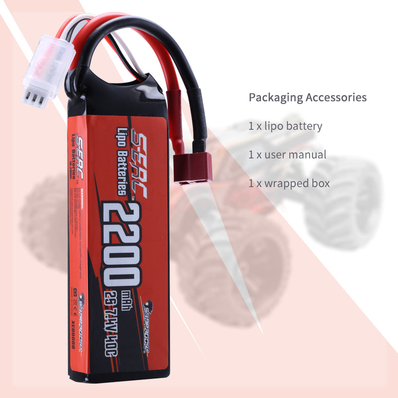 【Sunpadow】2pcs 2S Lipo Battery 7.4V 2200mAh 40C Soft Pack with Deans T Plug for RC Car Hobby