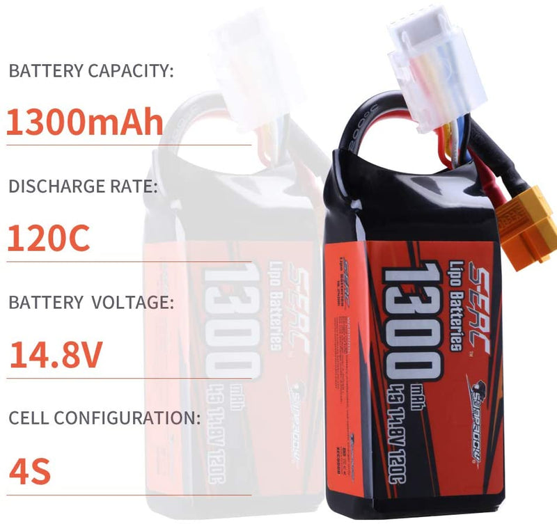 【Sunpadow】 4S 14.8V Lipo Battery 1300mAh 120C Soft Pack with XT60 Connector for FPV 2 Packs (Buy One Get Two)