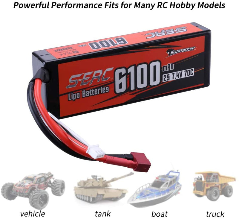 【Sunpadow】7.4V 2S Lipo Battery 6100mAh 70C Hard Case with Deans T Plug for RC Truck