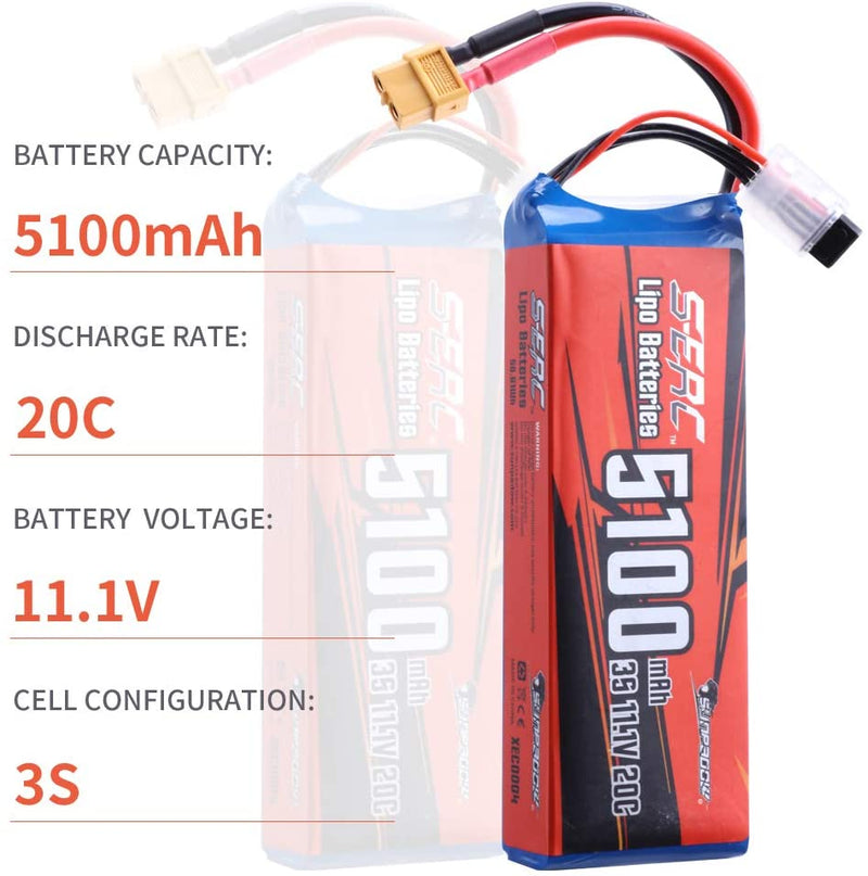 【Sunpadow】3S 11.1V RC Lipo Battery 20C 5100mAh with XT60 Plug for RC Drone Hobby