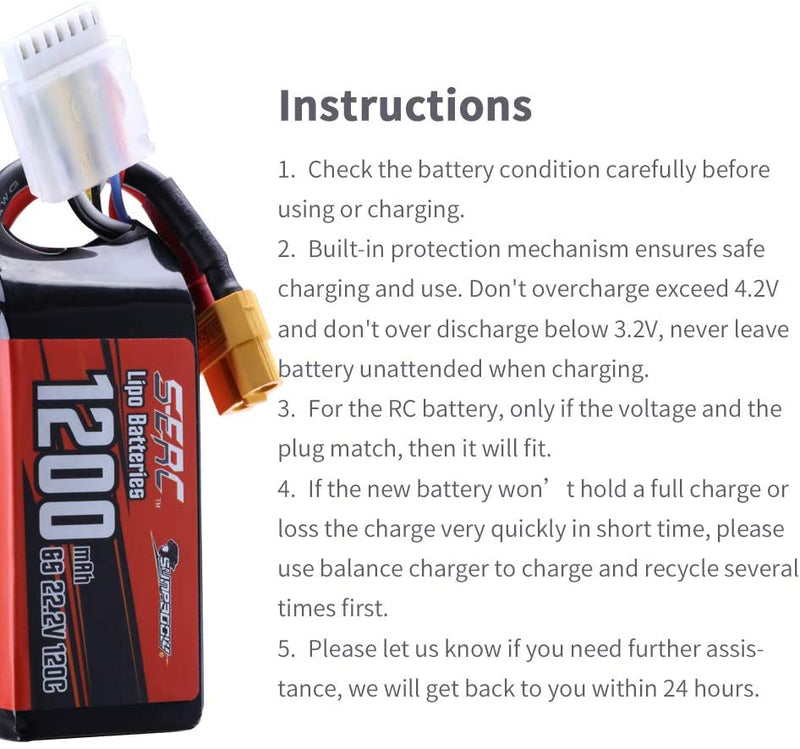 【Sunpadow】6S 22.2V Lipo Battery 1200mAh 120C Soft Pack with XT60 for RC Airplane 2 Packs (Buy One Get Two)