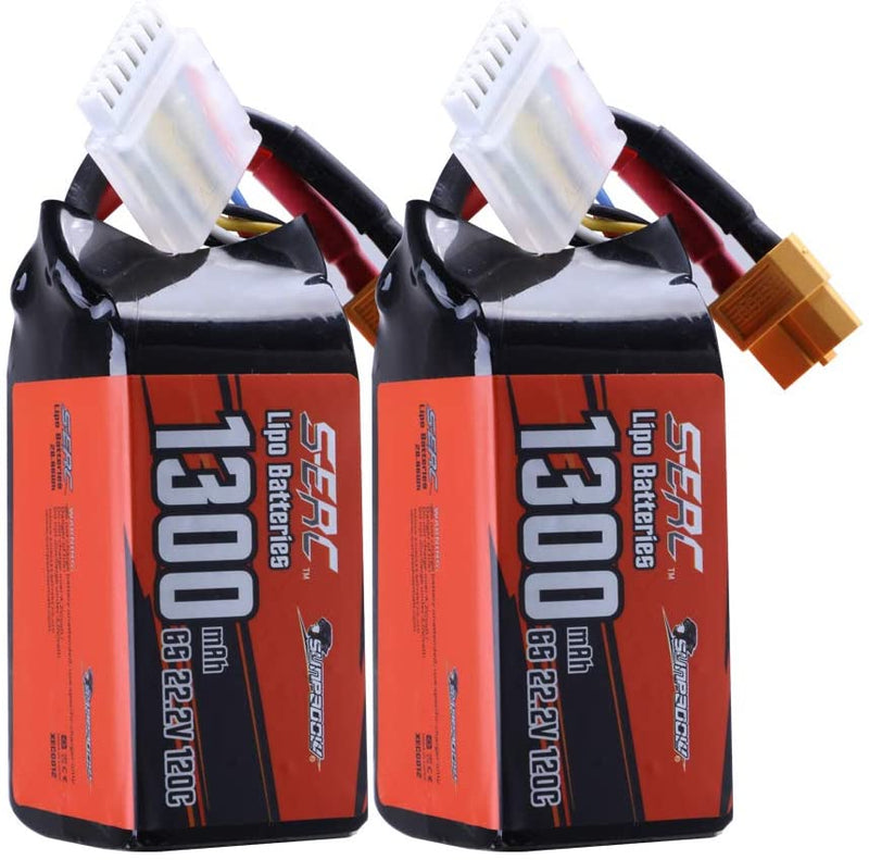 【Sunpadow】 6S 22.2V Lipo Battery 1300mAh 120C Soft Pack with XT60 Connector for FPV 2 Packs (Buy One Get Two)