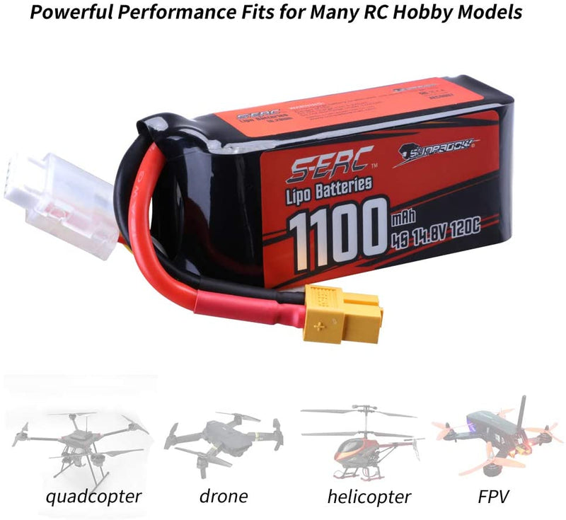 【Sunpadow】 4S Lipo Battery 14.8V 1100mAh 120C Soft Pack with XT60 Plug for RC Drone 2 Packs