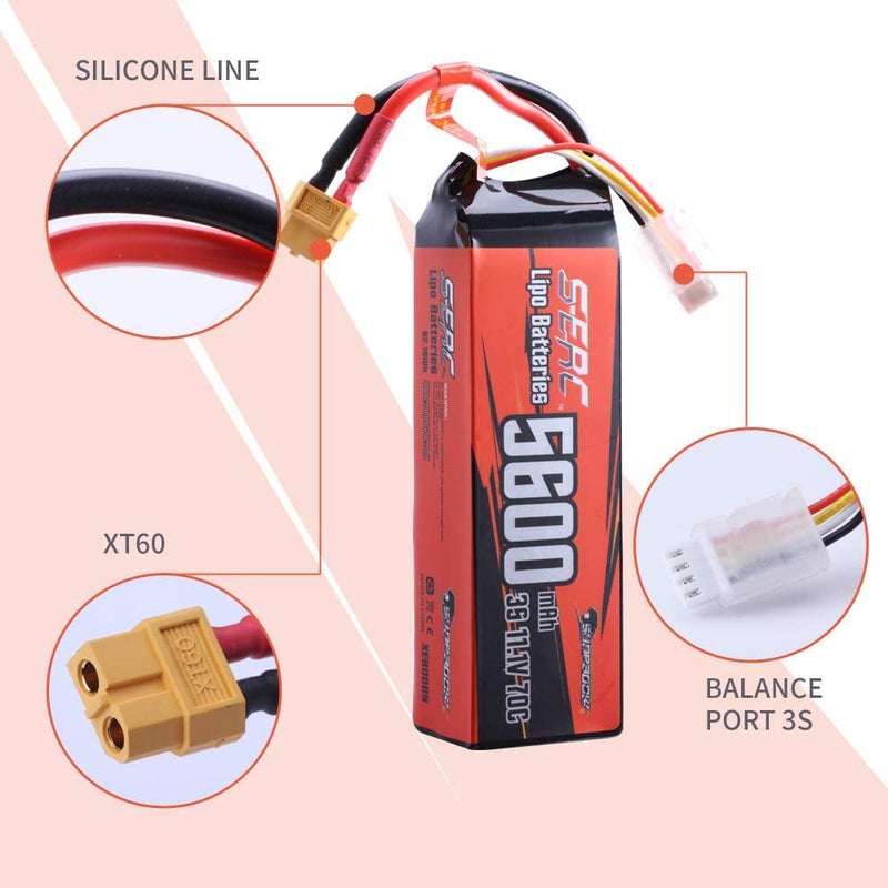 【Sunpadow】11.1V 3S LiPo Battery 5600mAh 70C with XT60 Connector Soft Pack for RC Car RC Truck