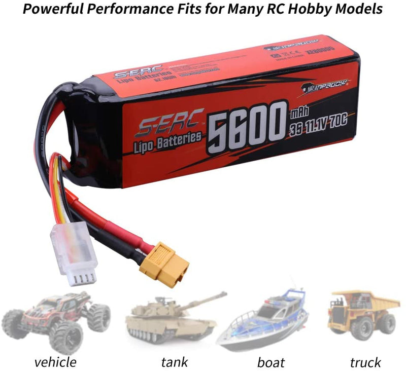 【Sunpadow】11.1V 3S LiPo Battery 5600mAh 70C with XT60 Connector Soft Pack for RC Car RC Truck