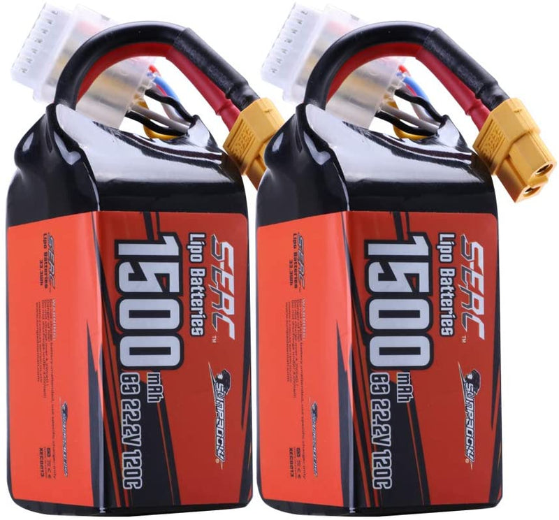 【Sunpadow】 6S 22.2V Lipo Battery 1500mAh 120C Soft Pack with XT60 for RC FPV Racing 2 Packs (Buy One Get Two)