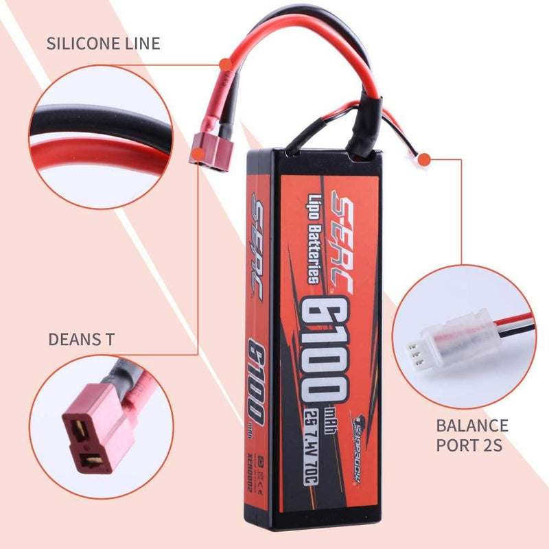 【Sunpadow】7.4V 2S Lipo Battery 6100mAh 70C Hard Case with Deans T Plug for RC Truck