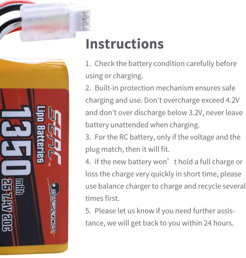 【Sunpadow】 7.4V 2S RC Lipo Battery 20C 1350mAh with XT30 Plug for RC Airplane Racing 2 Packs (Buy One Get Two)