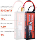 【Sunpadow】 2S 7.4V Lipo Battery 5100mAh 70C Hard Case with XT60 Connector