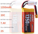 【Sunpadow】 7.4V 2S RC Lipo Battery 20C 1350mAh with XT30 Plug for RC Airplane Racing 2 Packs (Buy One Get Two)