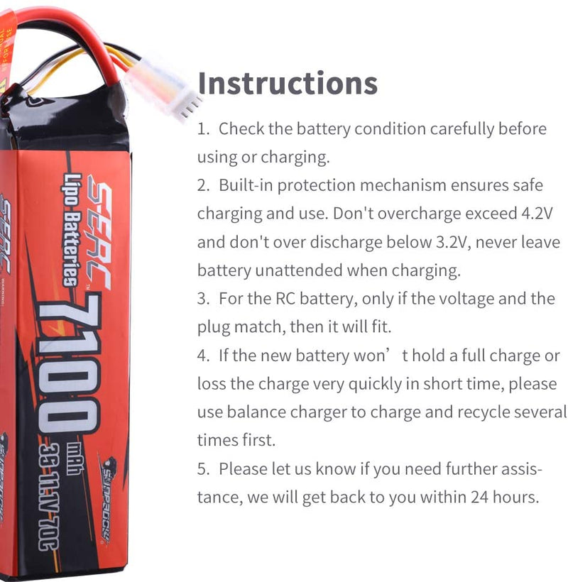 【Sunpadow】3S RC Lipo Battery 11.1V 70C 7100mAh Soft Pack with XT60 Connector