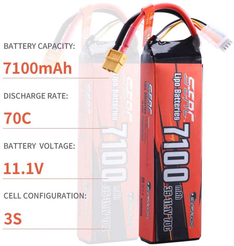 【Sunpadow】3S RC Lipo Battery 11.1V 70C 7100mAh Soft Pack with XT60 Connector