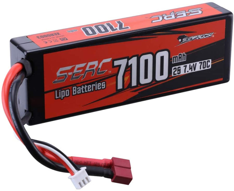 【Sunpadow】2S Lipo Battery 7.4V 7100mAh 70C Hard Case with Deans T Plug for RC Truck Hobby