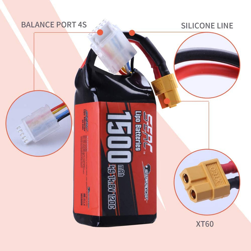 【Sunpadow】 4S Lipo Battery 14.8V 1500mAh 120C Soft Pack with XT60 Plug for RC FPV 2 Packs (Buy One Get Two)