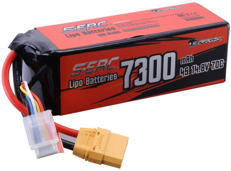 【Sunpadow】4S 14.8V Lipo Battery 7300mAh 70C Soft Pack with XT90 Connector for RC Car Hobby